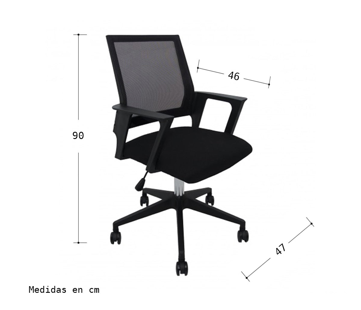 Medidas de silla con ruedas para oficina color negro