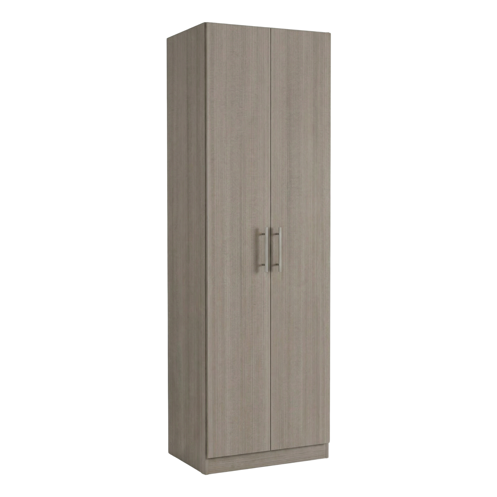 Clóset de dos puertas en acabado madera color ceniza con jaladeras metálicas minimalistas y diseño vertical.